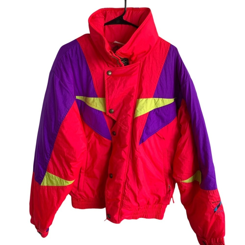 Vintage Neon Ski Jacket Color Block Sun Ice 80s Coat Snowboard Winter M / L